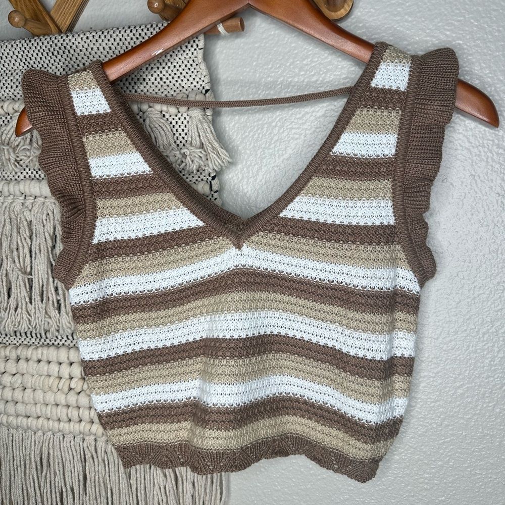Madden NYC Striped Crochet Knit Crop Top (Small)